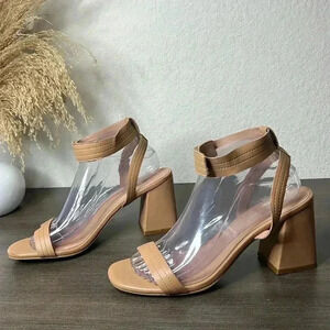 Linea Paolo Emmie Tan Faux Leather Block Heels